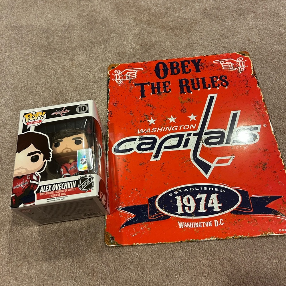 Obey Red Capitals Sign and Alex ovechkin  funko pop